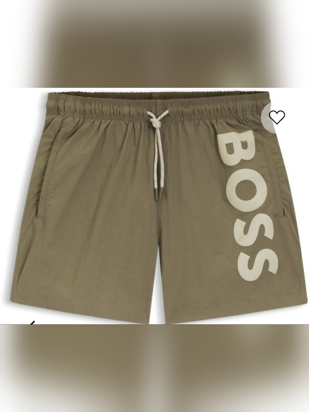 Hugo BOSS Octopus Quick-Dry Swim Shorts w/Vertical Logo Print Light Brown Sz L